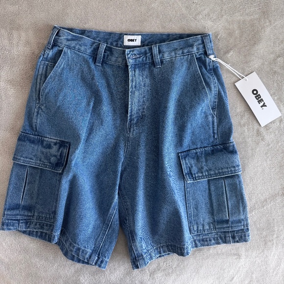 OBEY BIGWIG BAGGY DENIM CARGO SHORTS